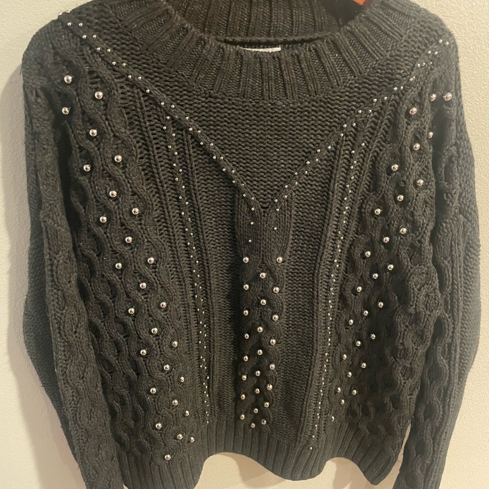 H&M Elegant Black Sweater with Beaded Details Size Large